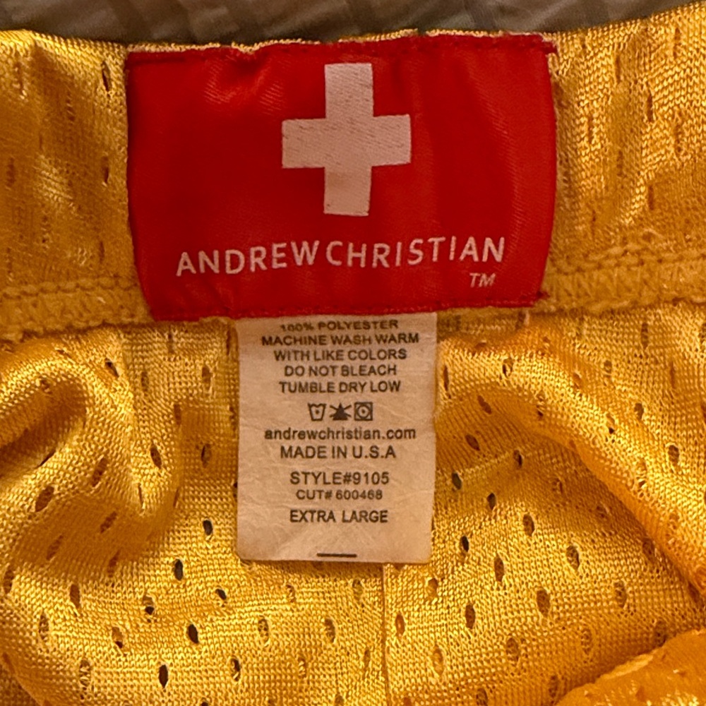 Andrew Christian Gold Athletic Shorts with Red Trim - Picture 2 of 2